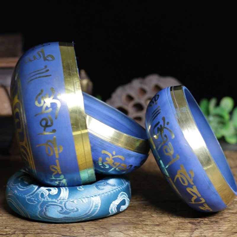 เนปาลทิเบตชามพุทธสีฟ้าชุดทำสมาธิร้องเพลงชามชุด Dropship