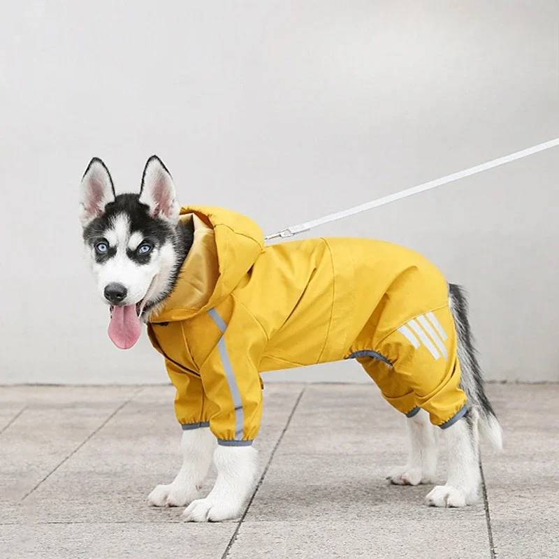 Waterproof Dog Raincoat with Hood Puppies Waterproof Pet Poncho with Reflective Strap Light Weight Dog Jacket with Leash Hole