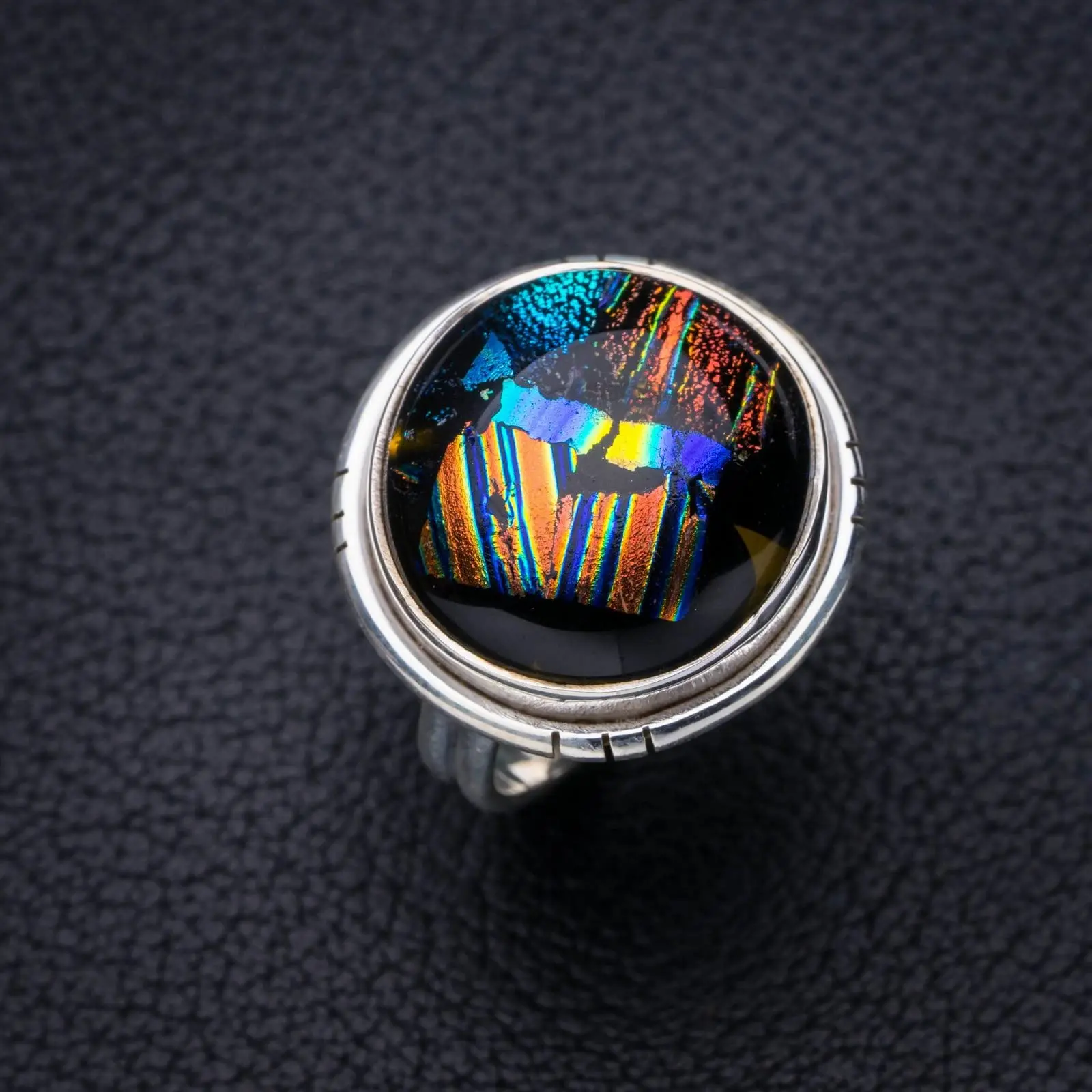 StarGems® Natural Rainbow Dichroic Glass Handmade 925 Sterling Silver Ring 4.5 E8248