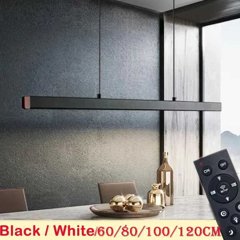LED Hanging Lamp for Restaurant Office Long Simple Chandelier Bedroom Kitchen Dining Table Lighting Fixture Modern Pendant Light