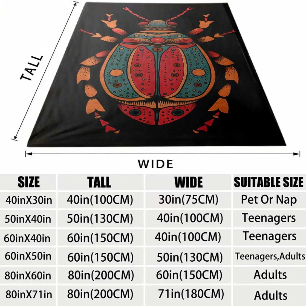 2026 New Flannel Blanket Arrival 1pc Extra Soft Plush Bug-Themed Luxury Throw in Turquoise, Pink, Golden, Black & White for All