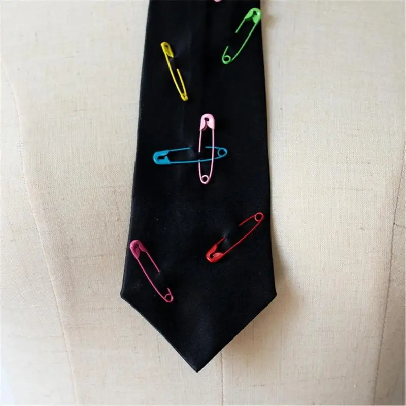 Gothic Black Necktie With Colored Safety Pin For Stage Performances And Costumes 6XDA