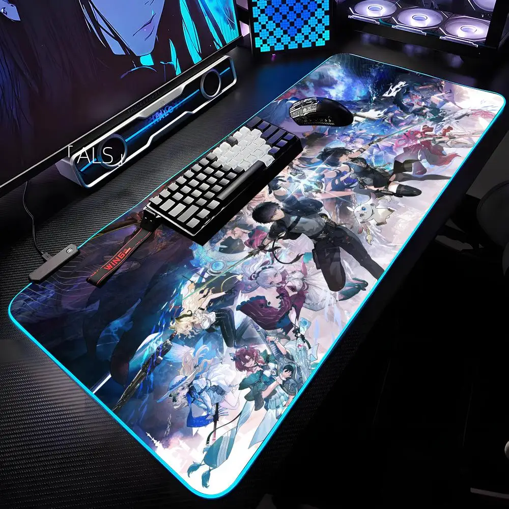 

Коврик для мыши W-Wuthering Waves с RGB-подсветкой, коврик для мыши для ноутбука, коврик для мыши для ноутбука, геймерский коврик для компьютерного стола, игровые аксессуары