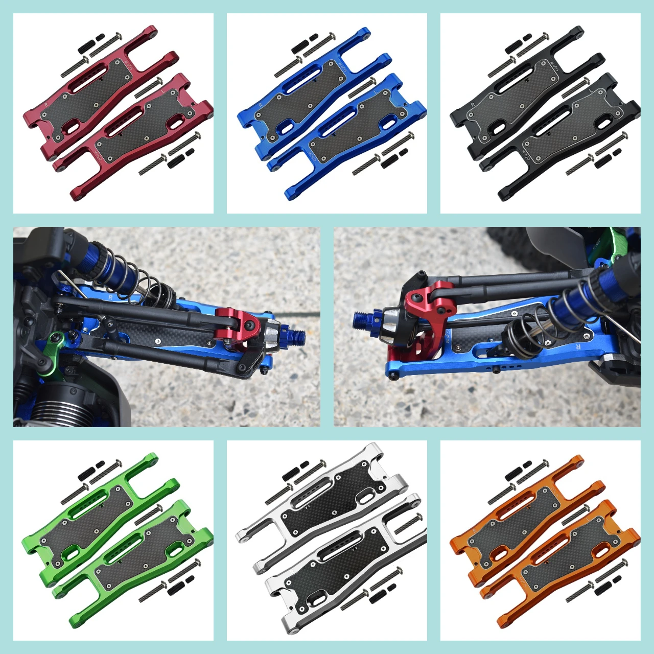 GPM Alloy Front Lower Arms & Carbon Suspension Arm Cover For TRAXXAS 1/8 Sledge
