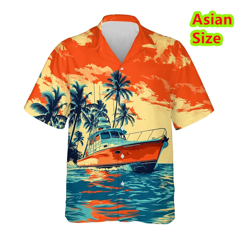 

Fashion Cruise Ship Vacation Graphic Hawaiian Man Shirt Pontoon Short Sleeve Aloha Flower Surfing Boat Women Blouses Top Clothes