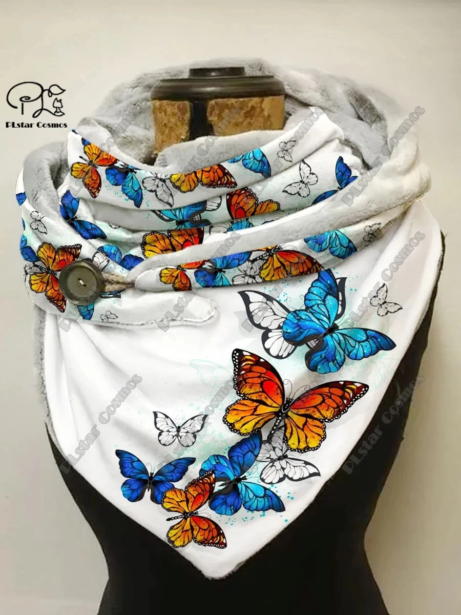 Bufanda de primavera e invierno con estampado 3D de animales, chal cálido con patrón de ardilla y mariposa, bufanda triangular pequeña