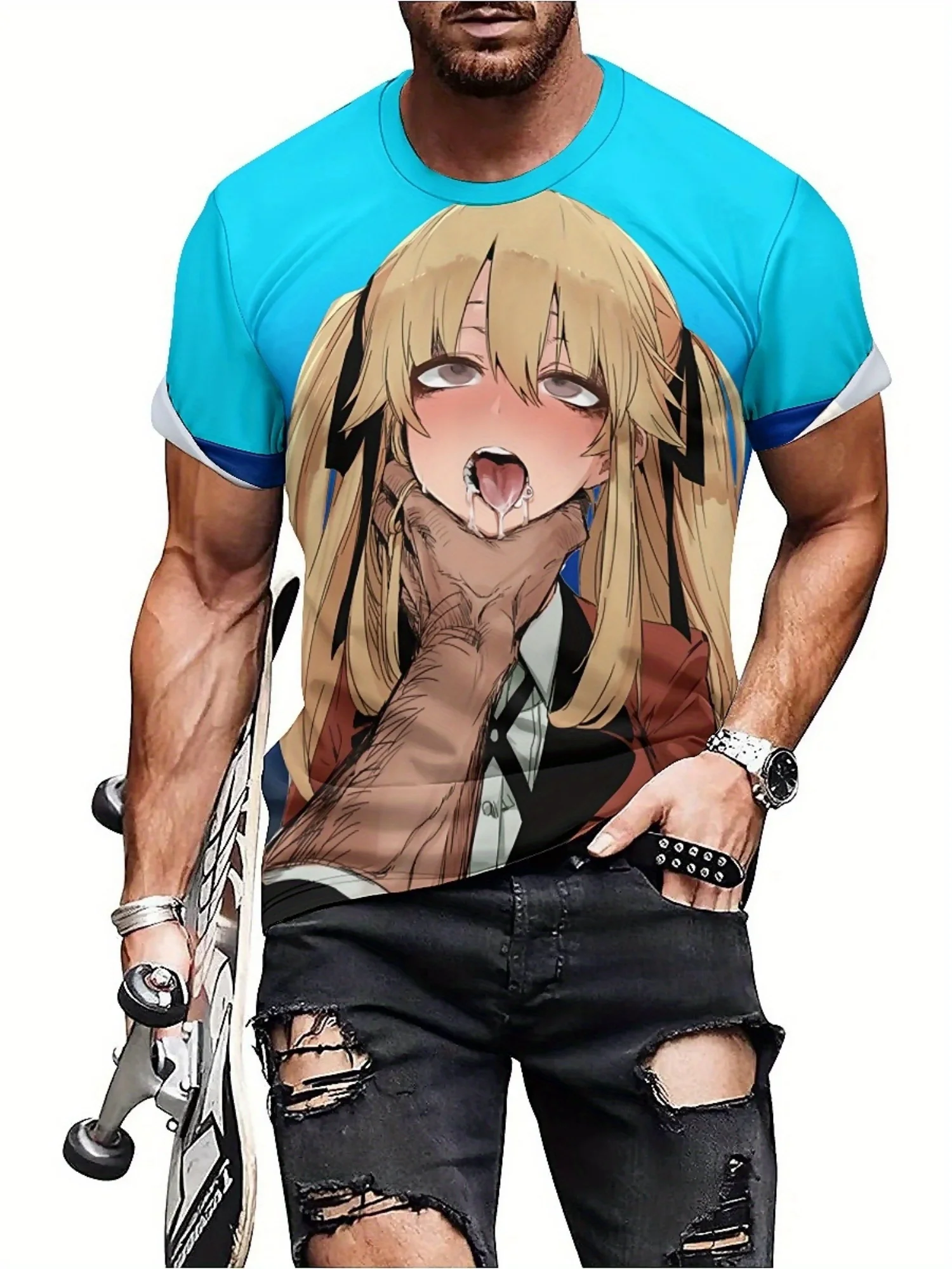 Plus Size Anime Graphic T-Shirt for Men & Women - Soft Polyester 3D Print Short Sleeve Tee with Vibrant Anime