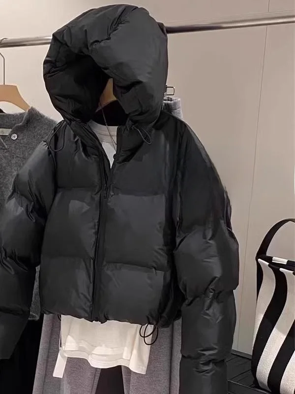 Casaco Curto com Capuz para Mulheres, Lançamento Outono Inverno, Casaco de Aodão Espo, Estilo para o Dia a Dia, Enchimen...