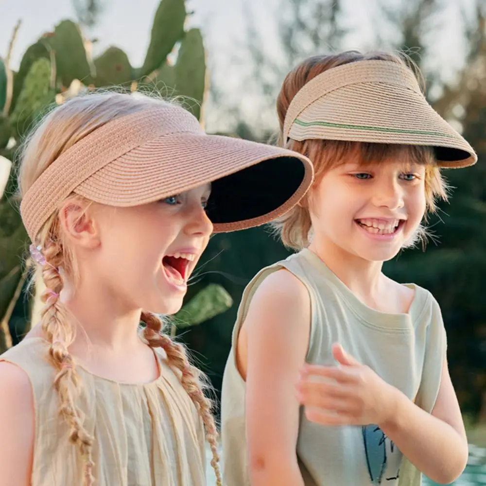 

Lightweight Bare Top Kids Sunshade Cap Wide Brim UPF2000+ Straw Children's Hat Sun Protection Sunscreen Hat Age 3-10 Years Baby