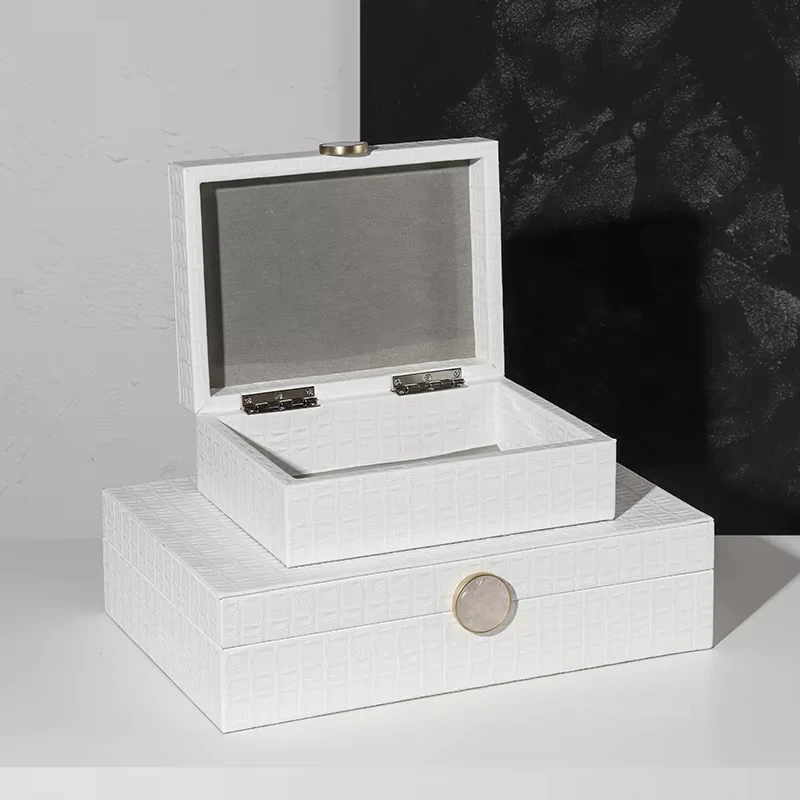 Modern Model Room Cloakroom White Leather Jewelry Box Bedroom Dressing Table Jewelry Storage Decoration