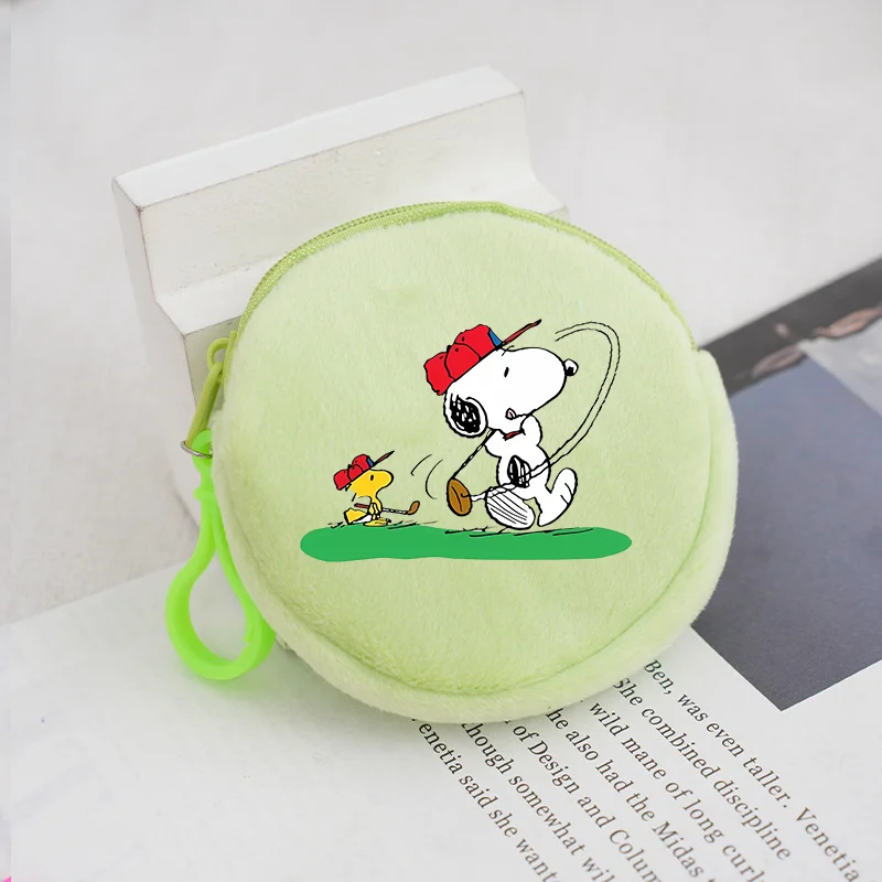 Snoopy Round Coin Purse Anime Cartoon Plush Wallet Children Mini Zipper Purse Boy Girl Small Money Bags Keychain Pouch Kids Gift