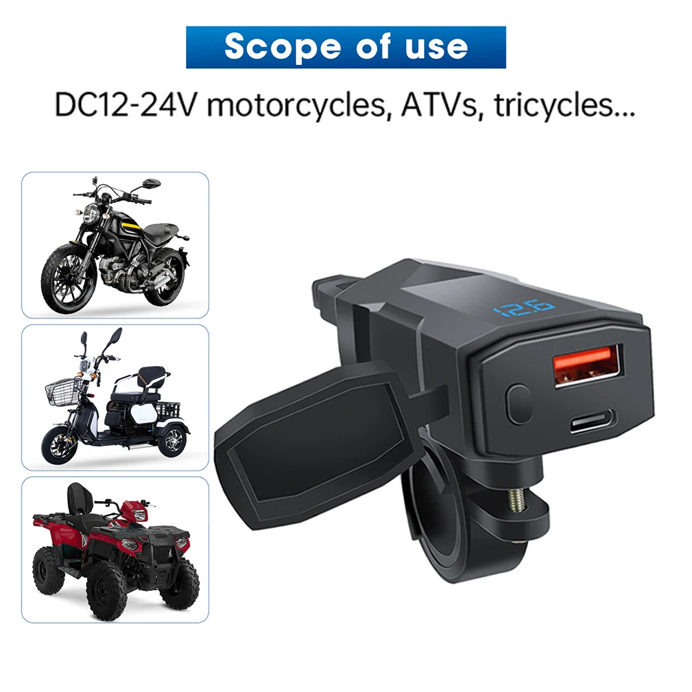 

48W PD+QC3.0 Motorcycle Handlebar Phone Charger Waterproof Dual Ports Fast Charging Power Adapter 2 Ways Installation