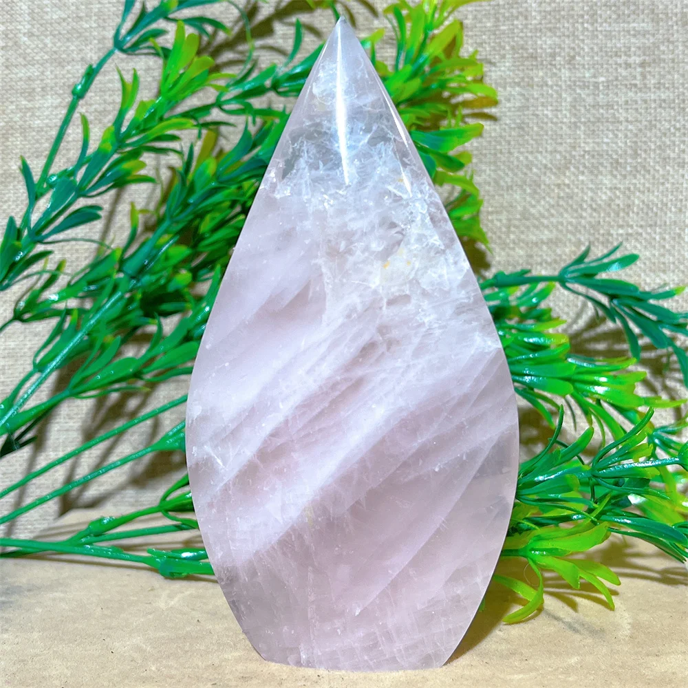 

Crystal Natural Rose Quartz Free Form Point Flame Stone Reiki Healing Flashy Polished Gemstones Energy Home Decorations