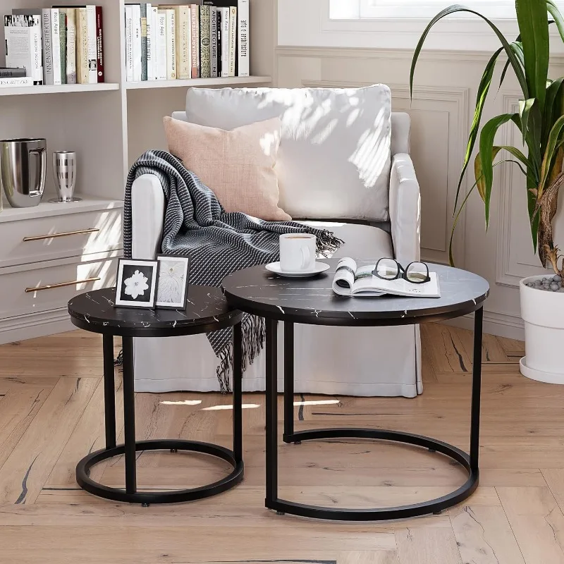 Black Nesting Coffee Table Set of 2, 23.6