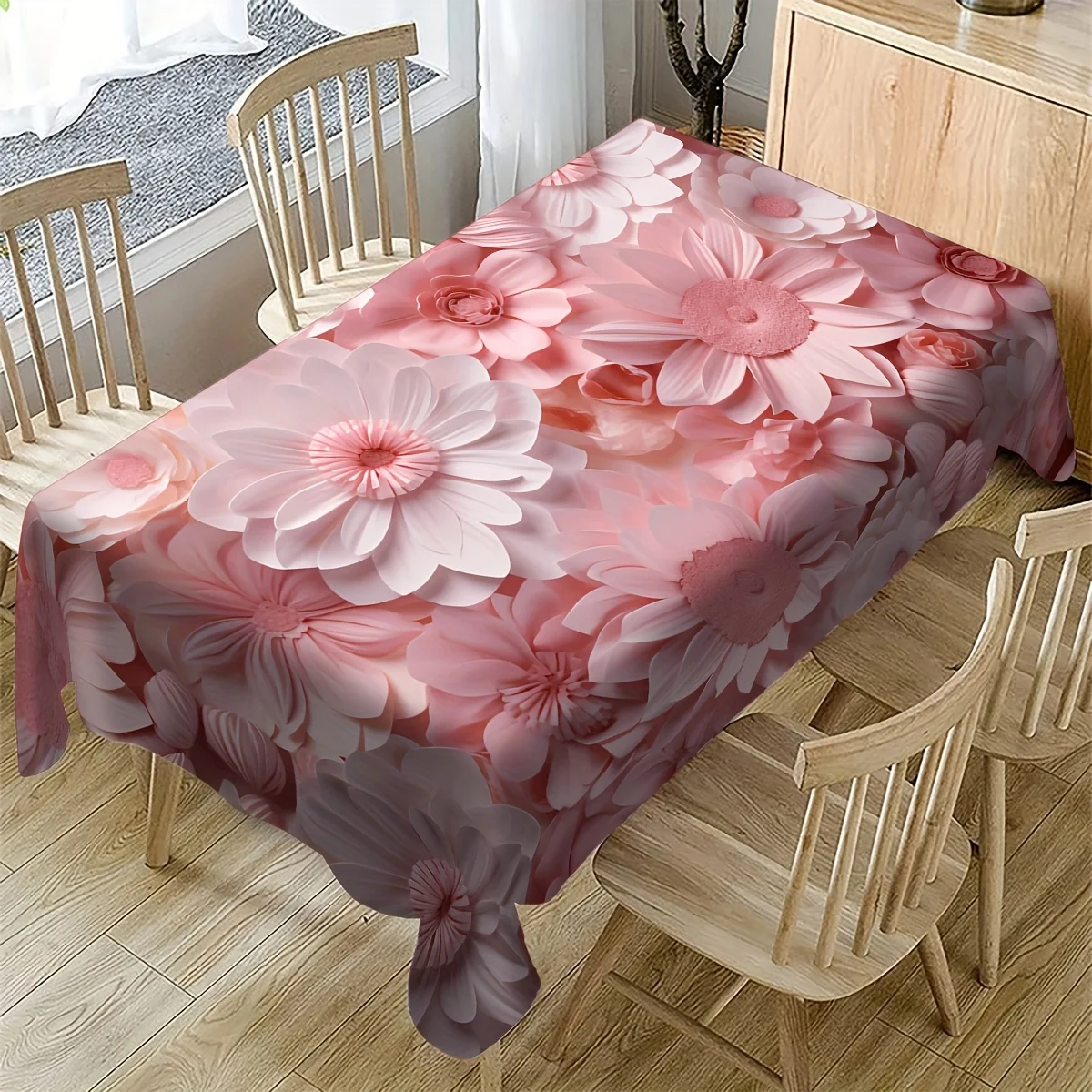 Vibrant Floral Waterproof Tablecloth for Dining Room Home Decor Pink Flower Pattern Table Cover