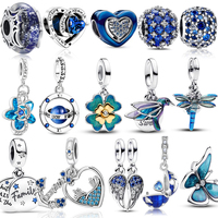 Blue 925 Sterling Silver Galaxy Star & Moon Murano Charm Fit Original Bracelet Lucky Cyan Clover Charm DIY Necklace Jewelry