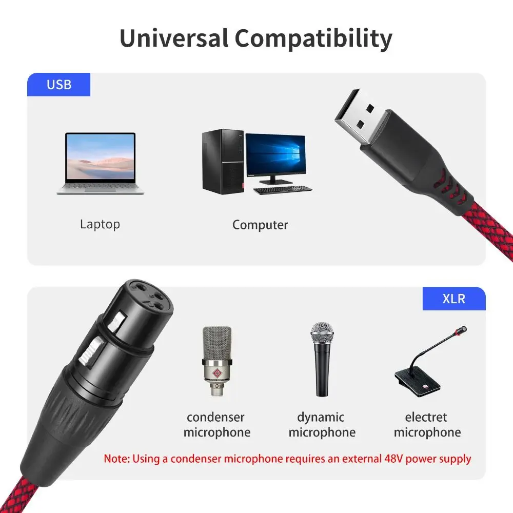 

Canon Plug USB Microphone Cable 1m 2m 3m Male To Female Mic Link Converter Cable Multifunction USB Recording USB To XLR Adapter