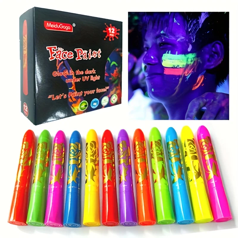 12 color luminous face painting, human body painting, facial painting, Halloween water-based crayon, holiday makeup paint