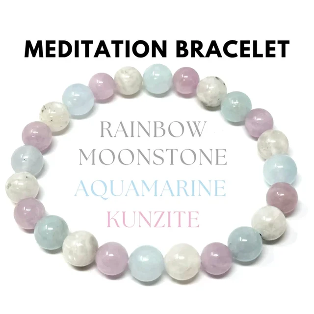 Bransoletka medytacyjna Aquamarine Rainbow Moonstone Kunzite Grounding Bransoletka medytacyjna Prezenty dla mężczyzn i kobiet