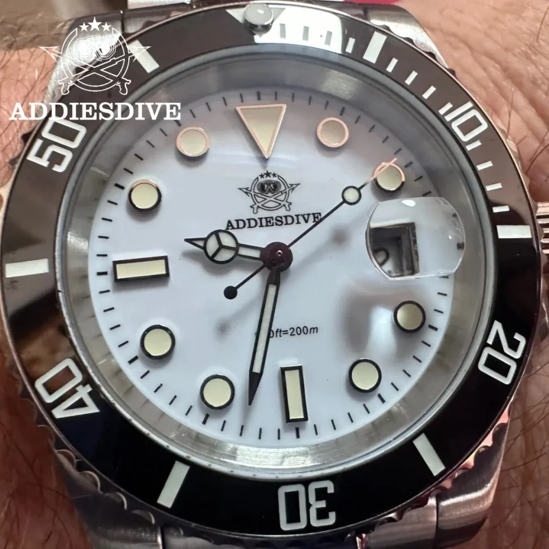 

ADDIESDIVE Кварцевые часы из нержавеющей стали 316L с дисплеем окна, синие светящиеся 20 бар, керамическое кольцо, водонепроницаемые мужские часы Reloj Hombre