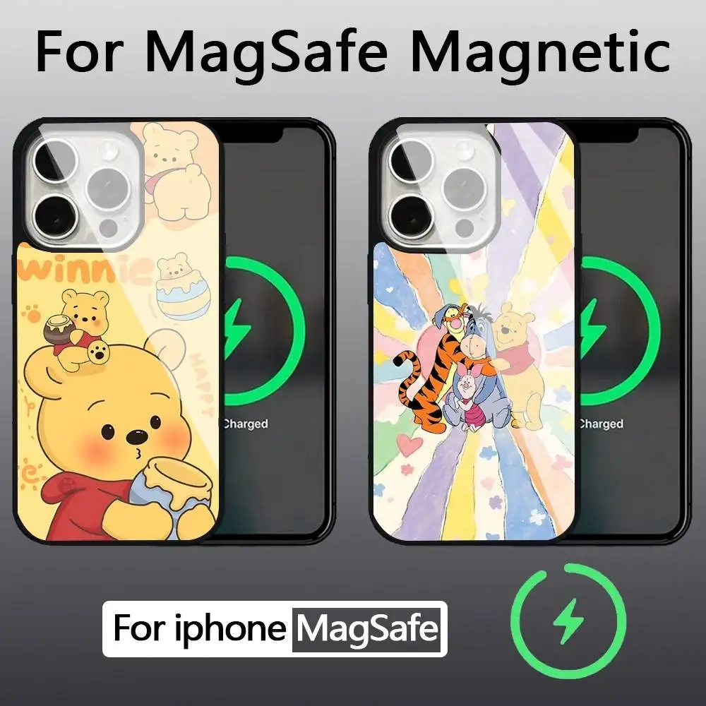 Linda Funda Magnética Inalámbrica con Diseño de Winnie the Pooh para iPhone 11, 12, 13, Compatible con MagSafe