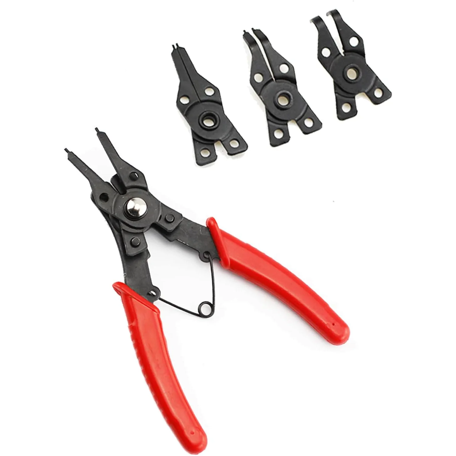 

Ring Pliers, 4 In 1 C Clips Removal Retaining Set for Automotive and Engine Repair, Interchangeable Jaw Head 45 90 and 180 Ang