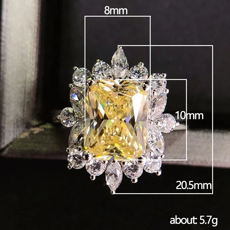 New Shining Yellow Diamond Full Set Zircon Women's Ring Wedding Dinner Bride Handicraft Gift image 5
