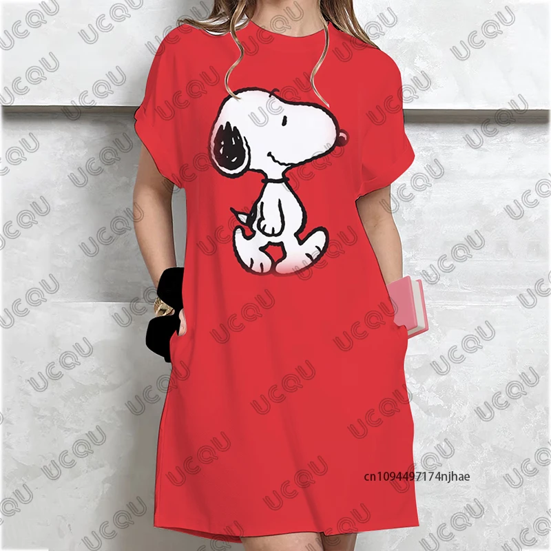 2025 جديد الكرتون سنوبي مطبوعة الصيف فساتين مثيرة للنساء تي شيرتات قصيرة الاكمام فستان حفلة موضة عادية فستان Y2K الإناث #5