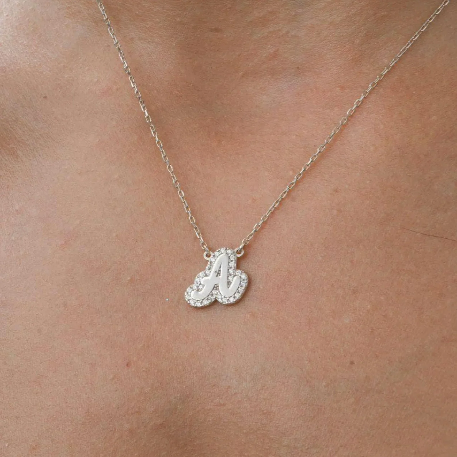 

3D Pave Bubble Letter Necklace Luxury Jewelry Diamond Name Custom Necklace Dainty Silver Bubble Letter Necklace Gift for Women