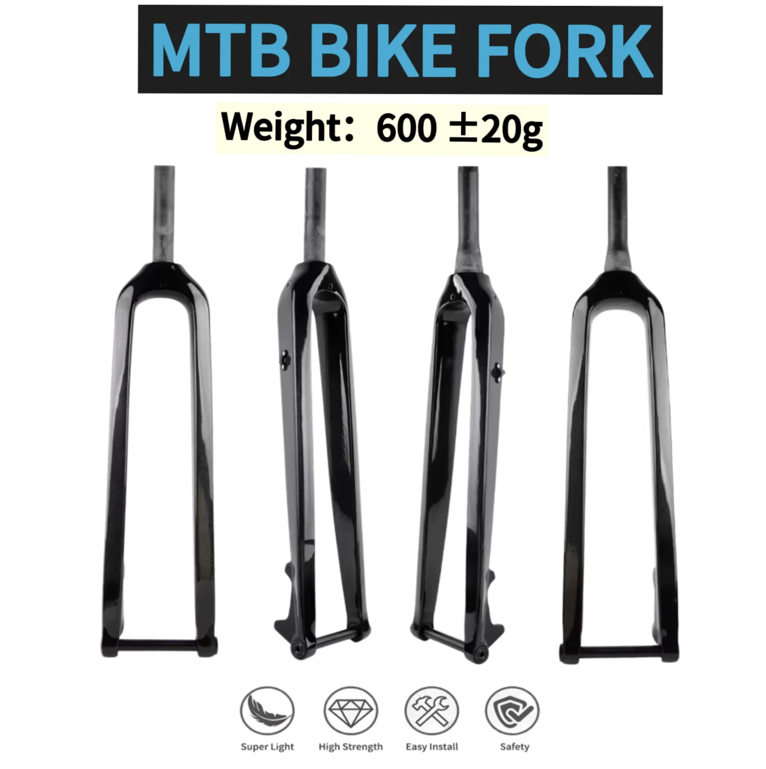 

Bike MTB Fork Carbon Fiber Rigid Fork Bicycle Mountain Front Forks Thru Axle 15mm*100mm Fit for Wheel 26er 27.5er 29er