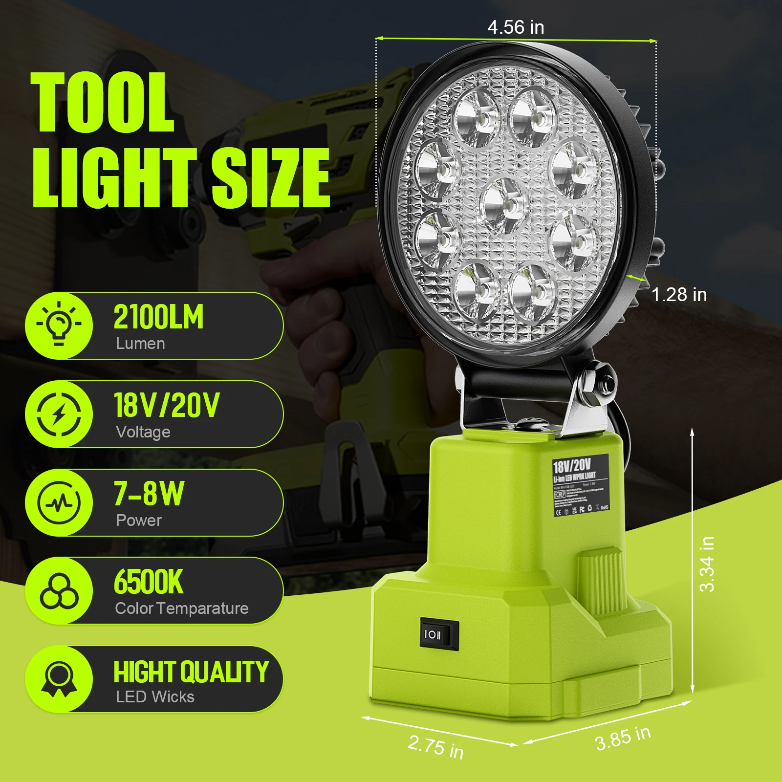 Nananuu Outdoor Emergency LED Work Light 2100LM Flashlight Electric Torch Spotlight Car Lamp For Ryobi P107 P108 18V Battery