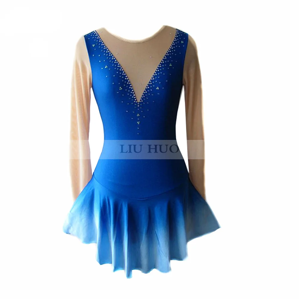 LIUHUO Customize Women Girl Adult Performance Gymnastics Competition Leotard Costumes Ice Figure Skating Dress Blue Dance Teen