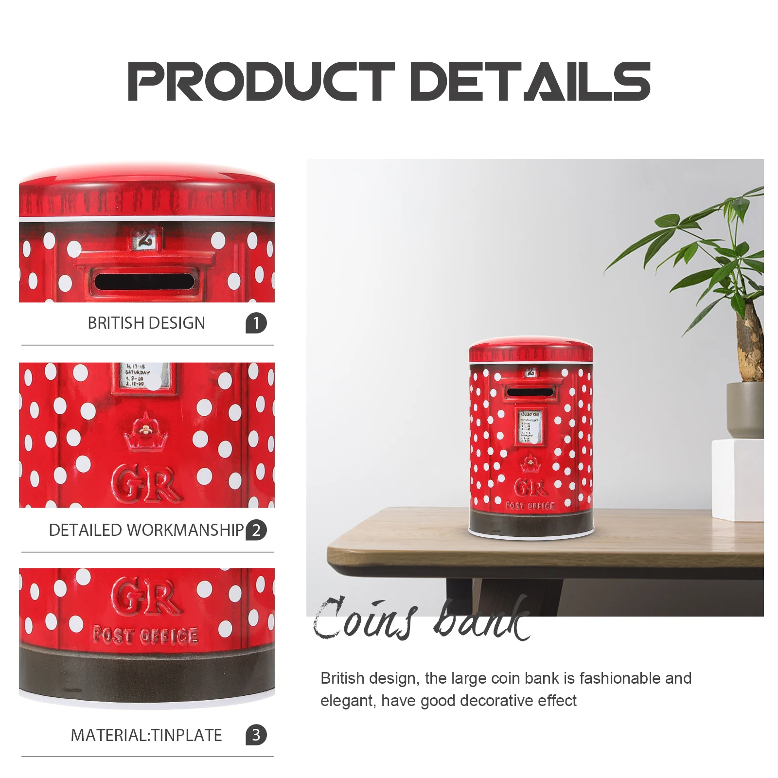 صندوق نقود معدني كبير للعملات المعدنية، صندوق نقود فريد من نوعه، حاوية تخزين آمنة، جرة المال، حامل الحلوى، ديكور المنزل، المال