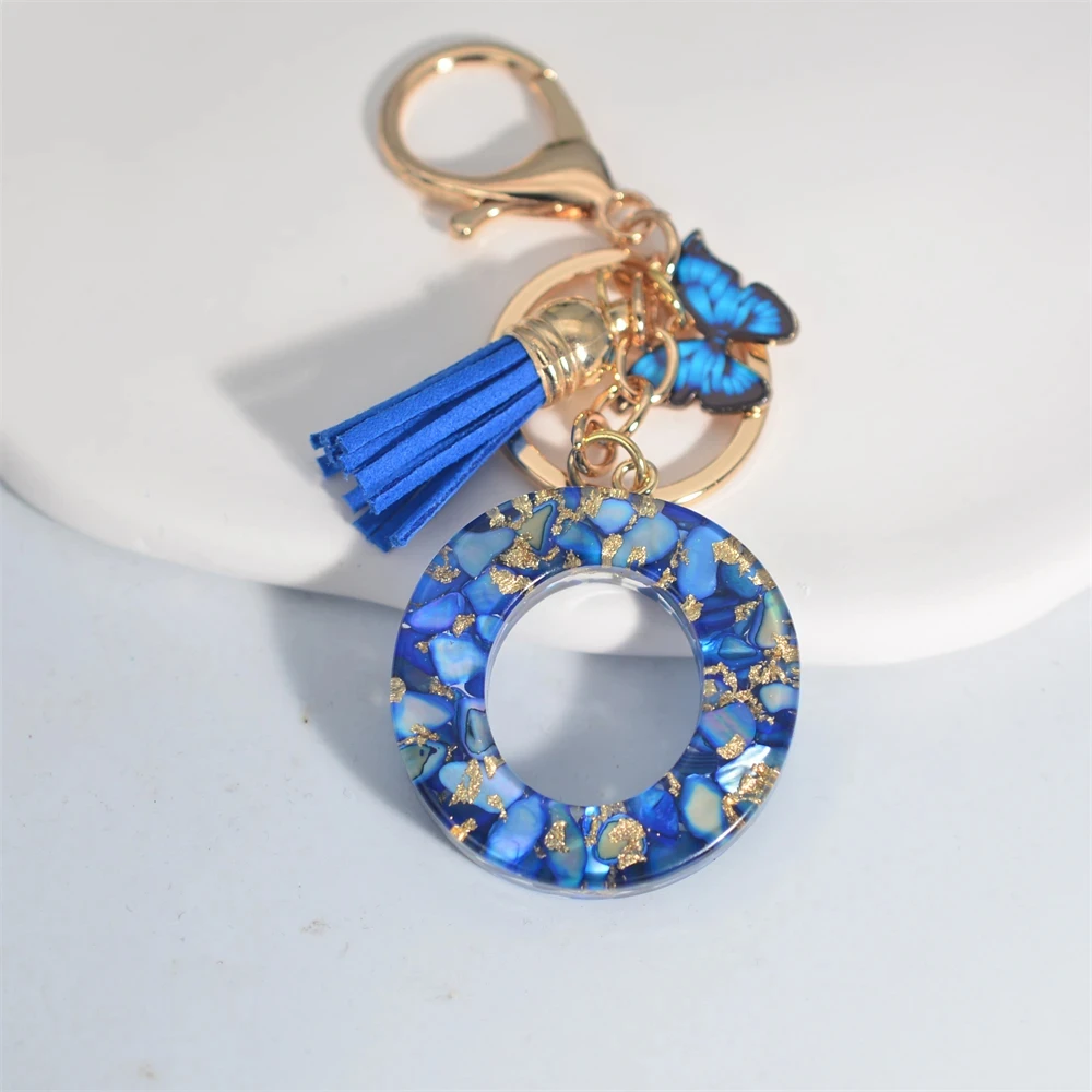 Modischer blauer glasierter Stein, A bis Z, Buchstaben-Schlüsselanhänger, 26 Initialen, Alphabet, Schmetterling, Quaste, Anhänger, Auto-Schlüsselanhänger, Damenschmuck, Geschenke