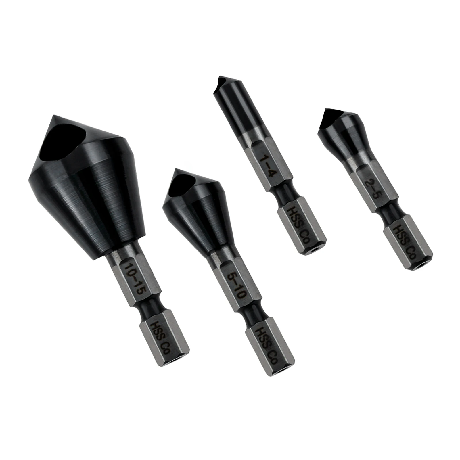 4Pcs Countersink Drill Bits Set HSSCO M35 Cobalt Deburring 90 Degree Chamfer Chamfering Hole Type Cutter(1-4 2-5 5-10 10-15)