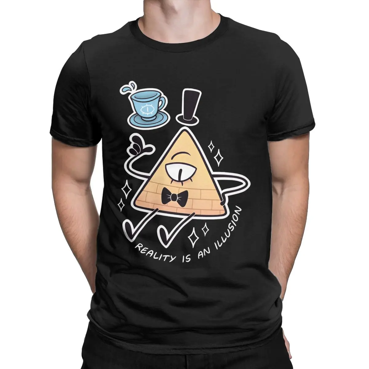 Gravitys Funny Bill Cipher T-Shirts Falls Men Round Neck Pure Cotton T Shirts Short Sleeve Tees Plus Size merch