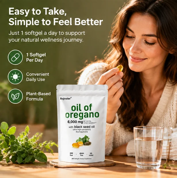 Oregano Oil & Black Seed Oil 2-in-1 Capsules, 6000mg Per Serving, High Carvacrol Thymoquinone, Non-GMO Gluten Dietary Supplement