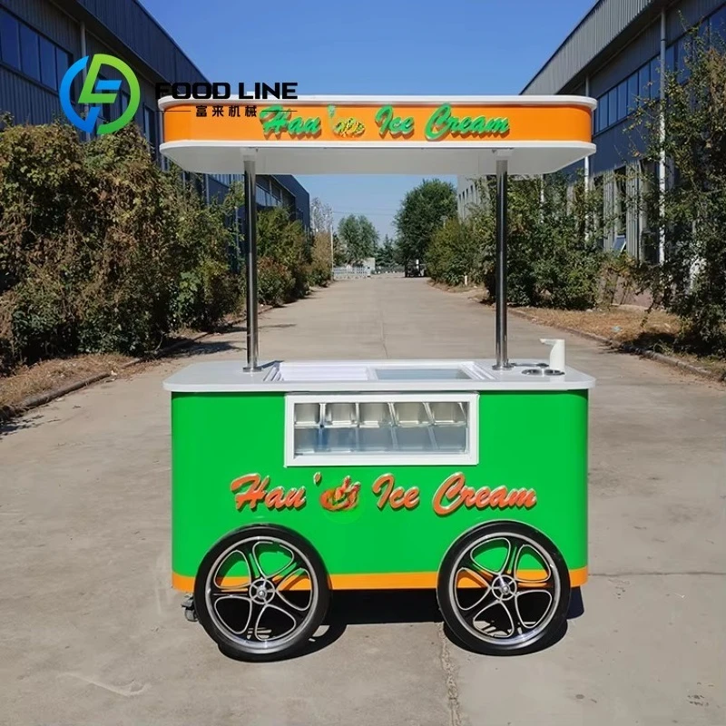 Customized Commercial Hand Push Ice Cream Vending Cart With Built-in Freezer Outdoor Street Popsicle Snack Mobile