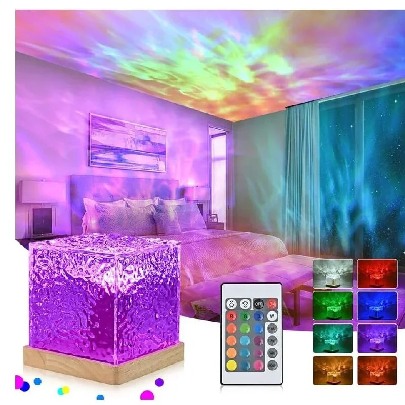 16 RGB Color Changing Aurora Glow Lamp Cube Ocean Wave Night Light Projector LED desk table lamp with Remote