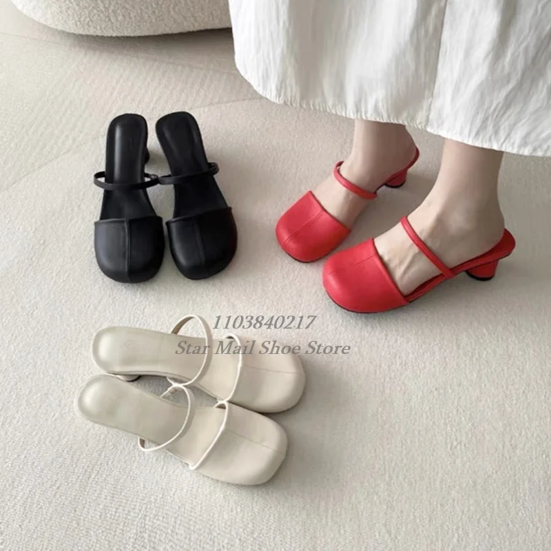 

Cute Round Toe One Strap French High-Heeled Slippers Women's New Half Baotou Round Heel Half Slippers Fashion Slingback Sandals