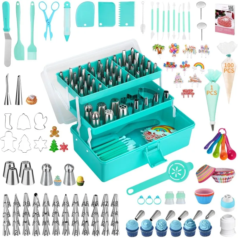 Cake Decorating Supplies Tools Kit: 358 pcs Baking Accessories with Storage Case - Piping Bags and Icing Tips Set