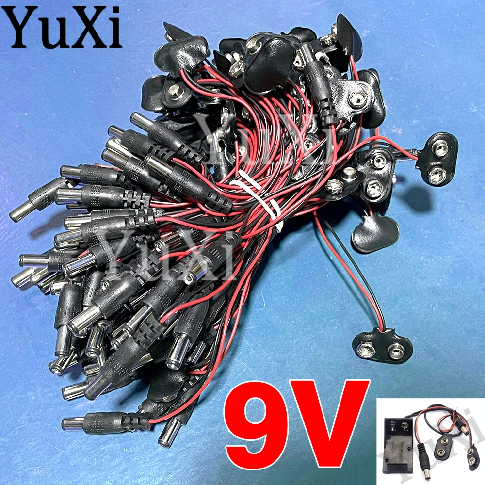 5pcs 9V Battery Clips Black Red Wired Cable Connector Buckle 9 Volt Battery Clip Connector Battery Holder DC 5.5*2.1 MM