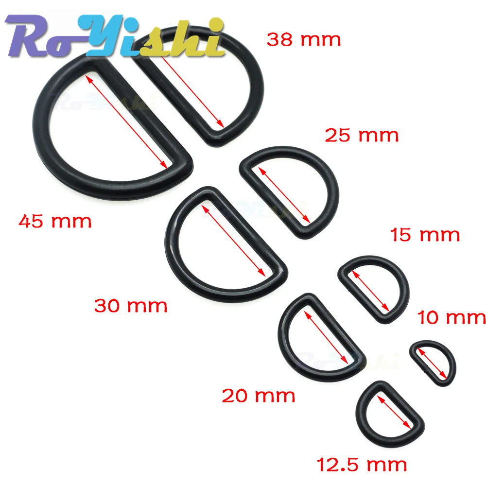 10 Pcs/Pack Plastic D-Ring Buckles Webbing Size 10mm 12mm 15mm 20mm 25mm 30mm 38mm 45mm Black