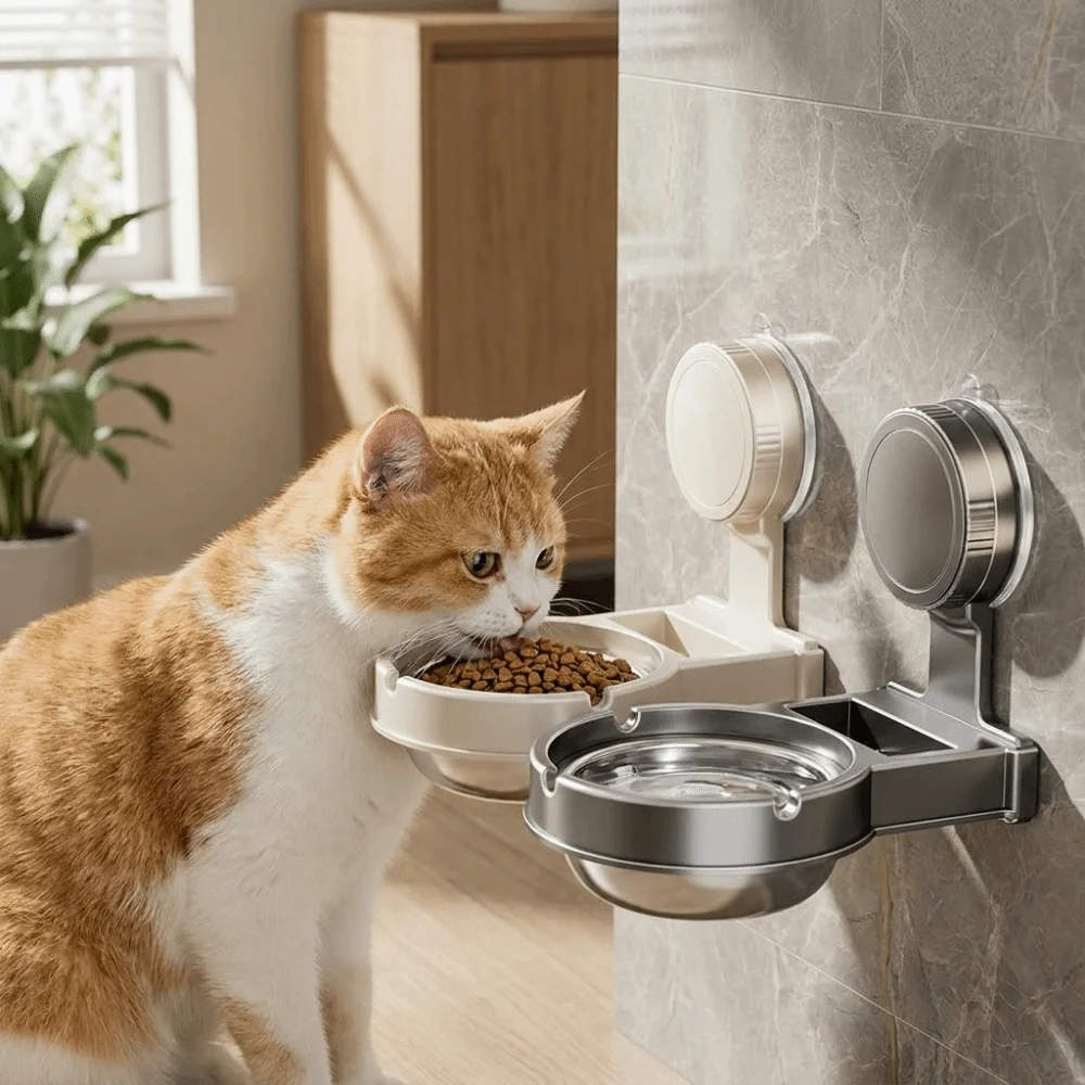 Suction Cup Wall Mounted Dog Bowl Anti Spill Leak-Proof Dogs Watering Bowl No-Drill Space Saving Cervical Spine Bowl Cat Dog