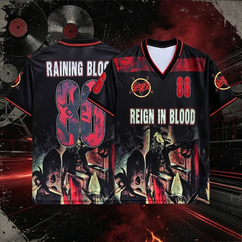 Summer Slayer Reign in Blood 86 Thrash Metal Jersey, Y2K Full Print, Family Matching Band Fan Uniform, Breathable Sport Tee