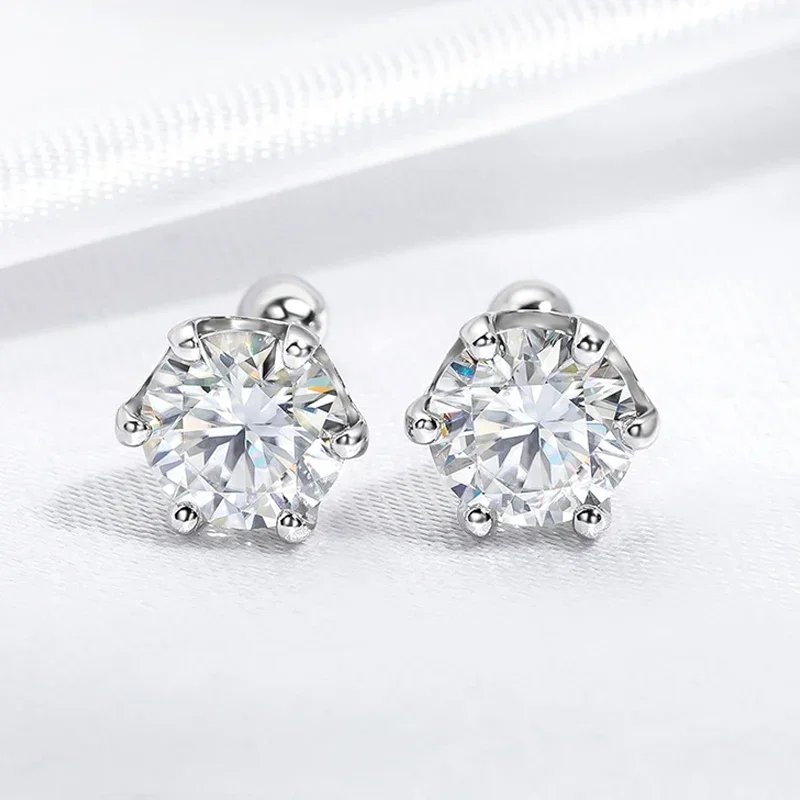 Moissanite 8mm D Color 2.0 Carat 100% Stud Earrings For Women Screw Thread Ear Studs 925 Silver Jewelry Pass Diamond Test