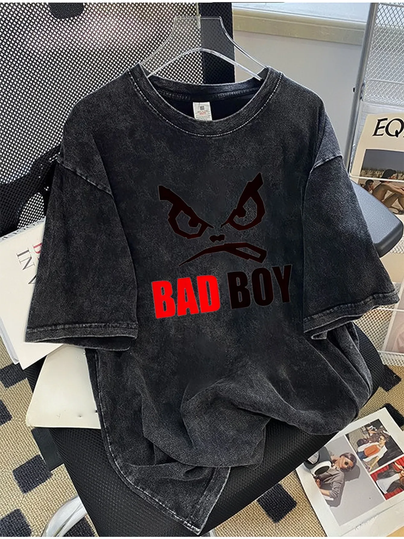 Adult Men's Summer Outdoor Breathable 100% Cotton Water T-Shirt Retro Weathered Simple Print Loose Soft Comfortable Daily Use