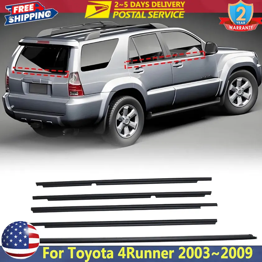 

Комплект из 5 уплотнителей для дверей и окон (молдингов) для Toyota 4Runner 2003-2009, черные резиновые уплотнители для окон автомобиля