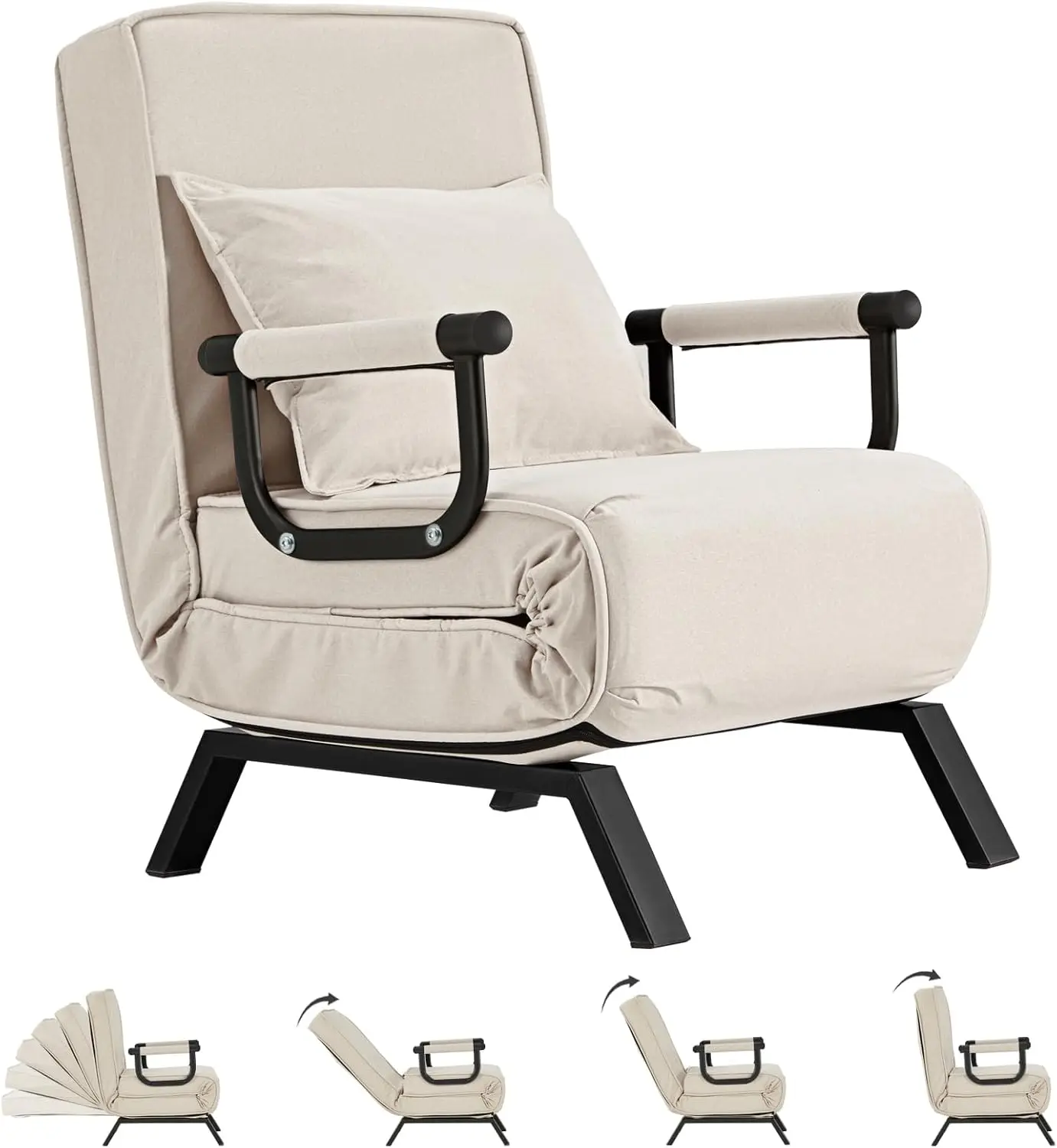 

Convertible Bed Sleeper Chair,Tri-fold Upholstered Armchair Sleeper with Pillow,Folding Leisure Chaise Lounge Couch