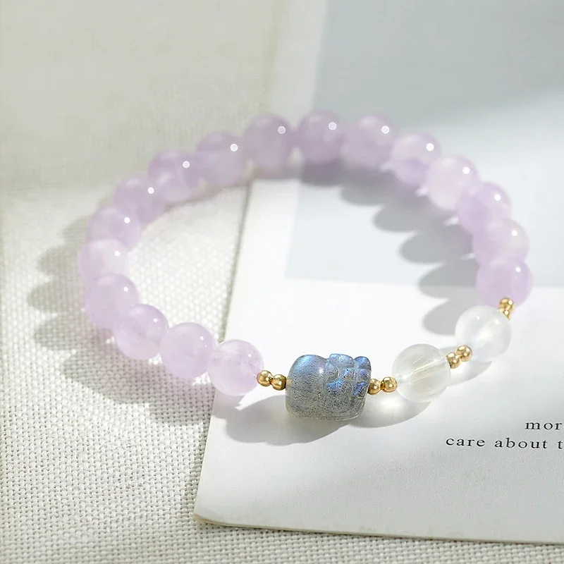 

AngLang Natural Stones Pixiu Labradorite Amethyst White Moonstones Strand Beaded Women's Bracelets Fine Jewelry Gifts YBR876